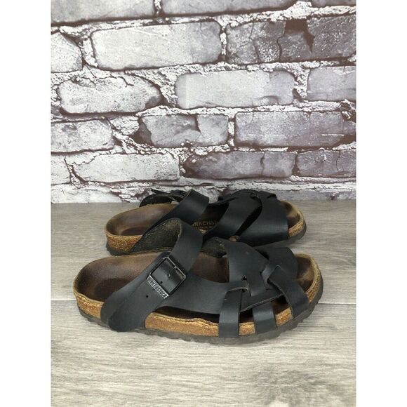 Birkenstock Pisa Black Leather Strappy Slides Cork Sandals Women’s Sz 36EU/5M US - Picture 9 of 16